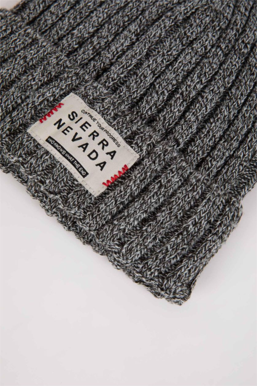 Erkek Gri Melanj Erkek Etiket Baskılı Bere