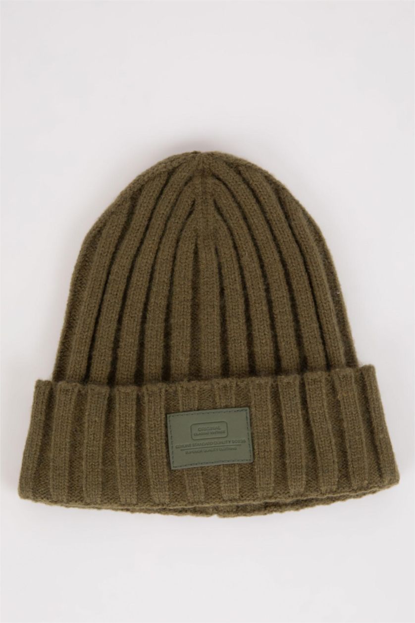 Erkek Haki Erkek Etiket Baskılı Bere