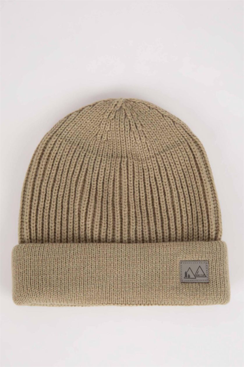 Erkek Zeytin Yeşili Erkek Etiket Baskılı Bere