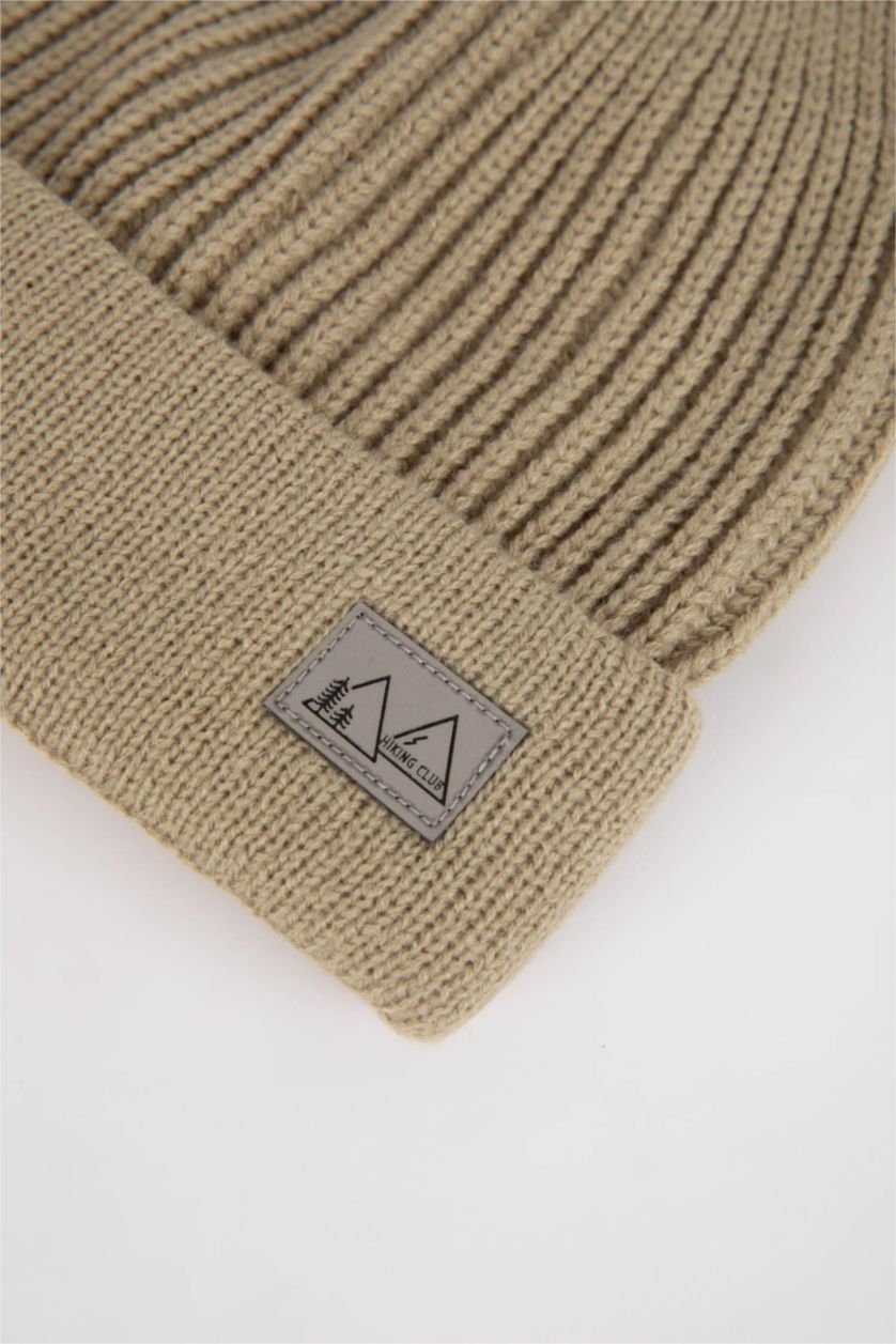 Erkek Zeytin Yeşili Erkek Etiket Baskılı Bere