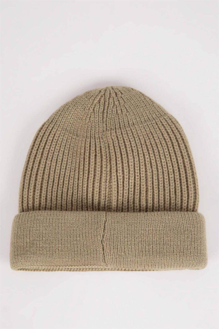 Erkek Zeytin Yeşili Erkek Etiket Baskılı Bere