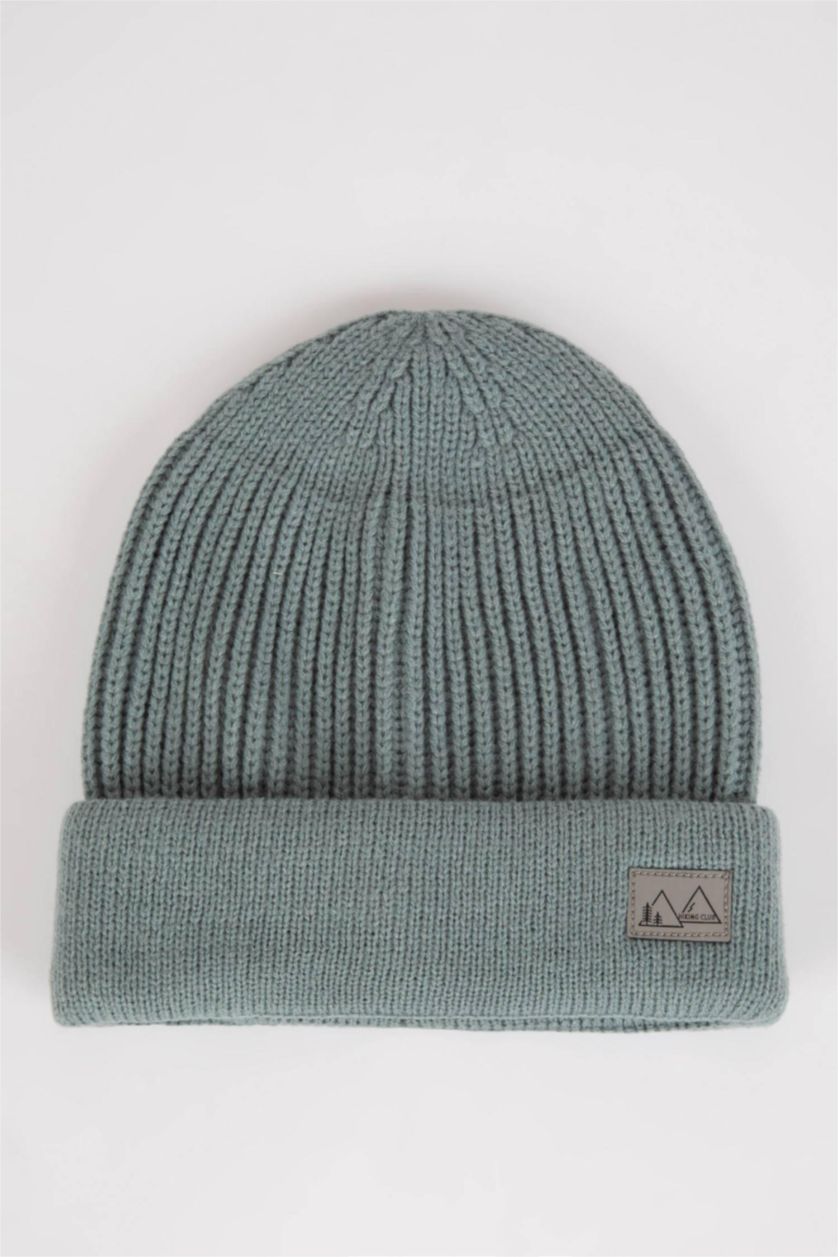 Erkek Deniz Mavisi Erkek Etiket Baskılı Bere