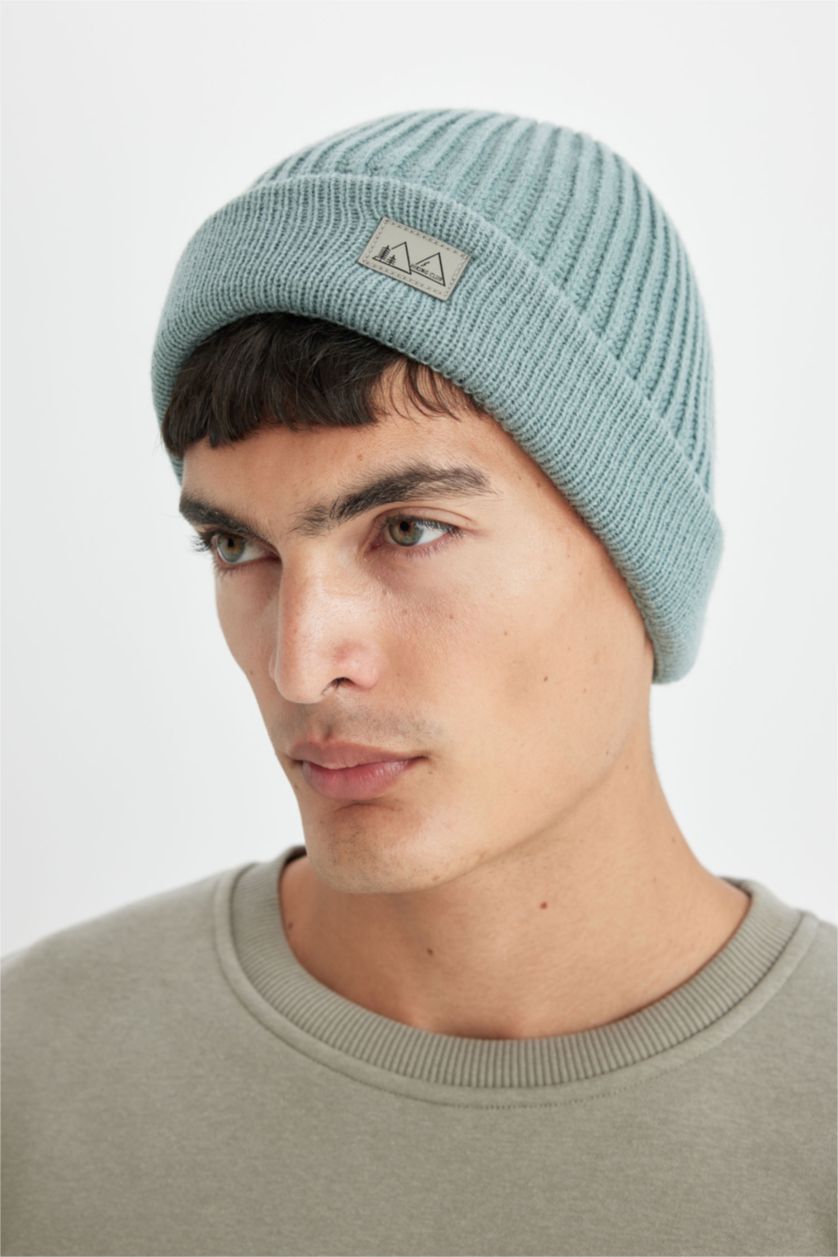 Erkek Deniz Mavisi Erkek Etiket Baskılı Bere