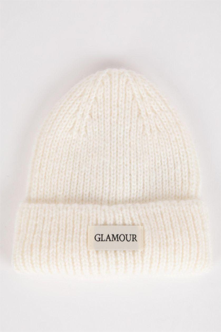 FILLES Blanc Bonnet Tricot avec étiquette Tissée pour Fille
