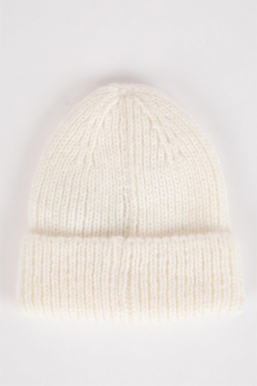 FILLES Blanc Bonnet Tricot avec étiquette Tissée pour Fille