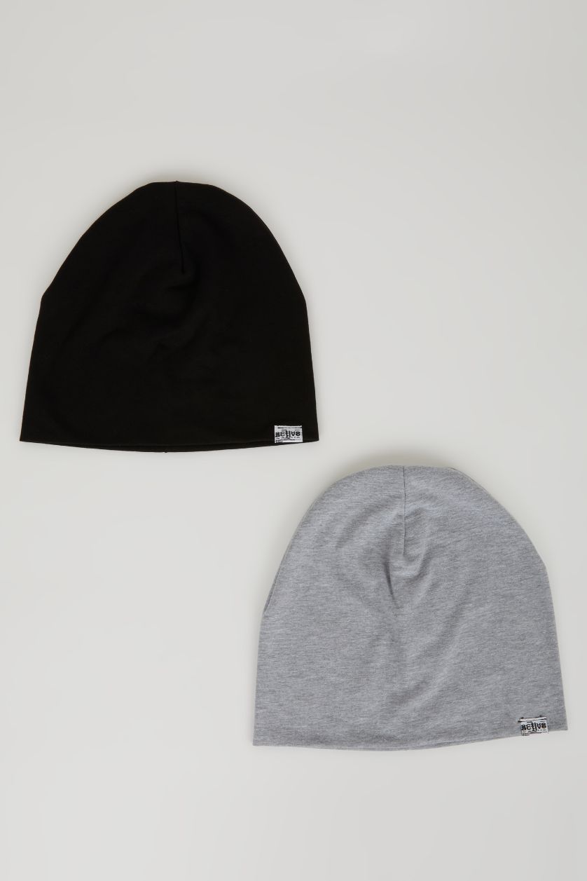 MAN MIXED Man Label Printed 2 Piece Combed Cotton Beanie