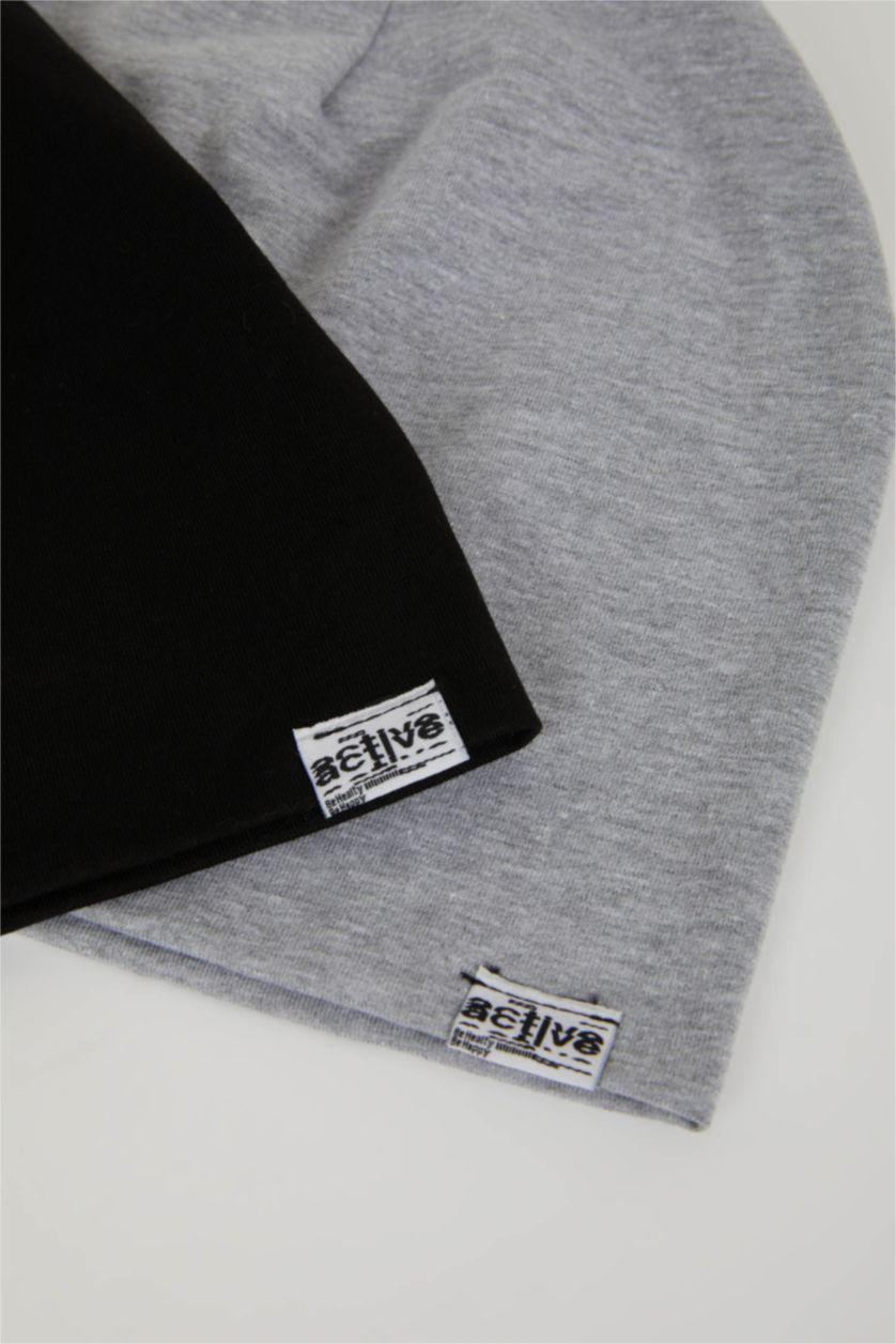 MAN MIXED Man Label Printed 2 Piece Combed Cotton Beanie