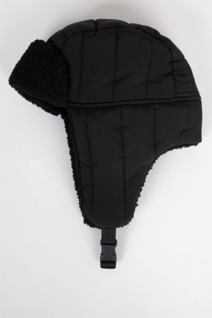 Erkek Siyah Erkek İçi Suni Yünlü Hunter Şapka