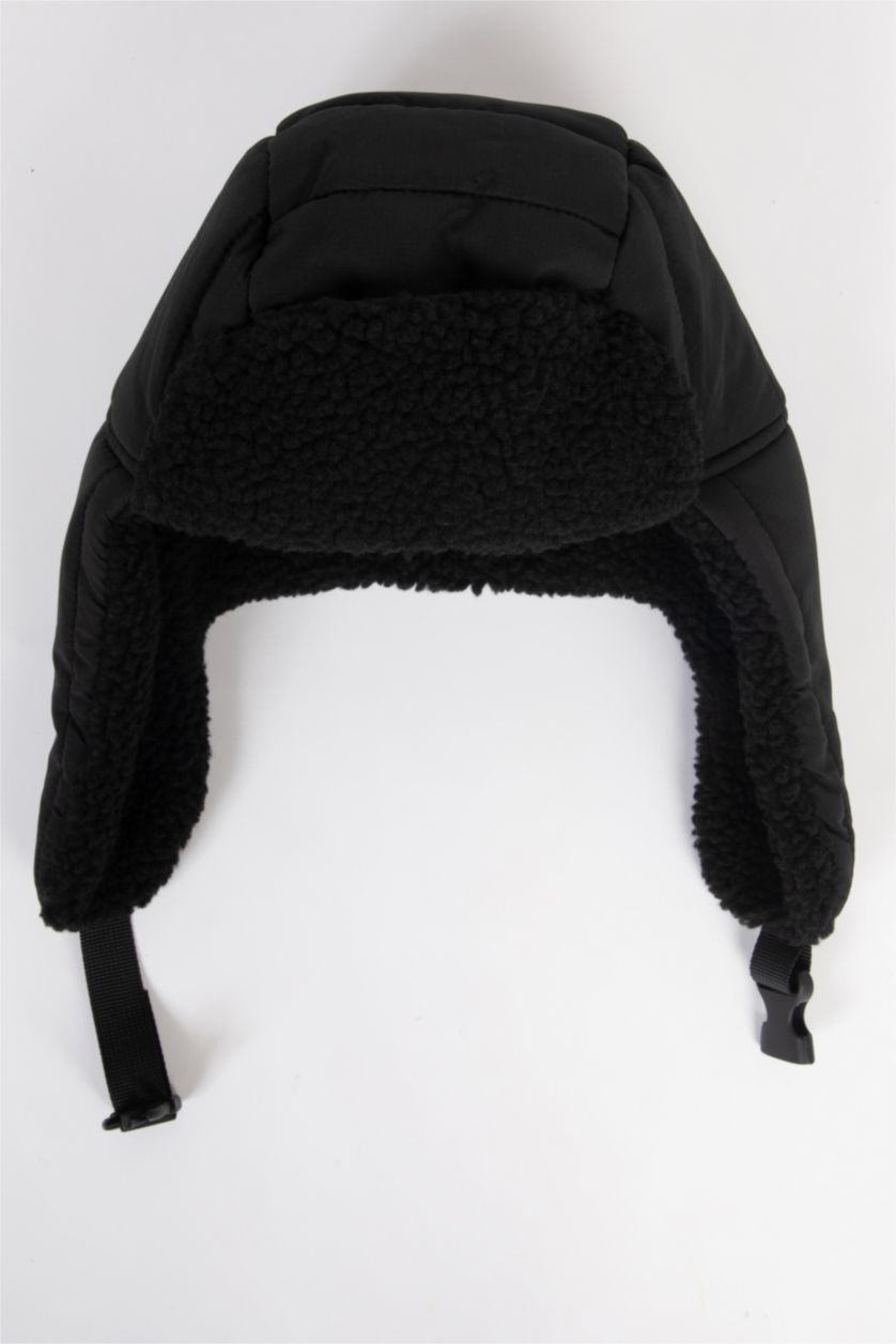 Erkek Siyah Erkek İçi Suni Yünlü Hunter Şapka