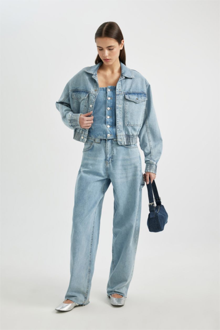 Kadın Açık Mavi Yüksek Bel Baggy Fıt Pantolon