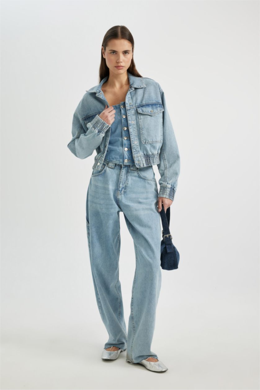 Kadın Açık Mavi Yüksek Bel Baggy Fıt Pantolon