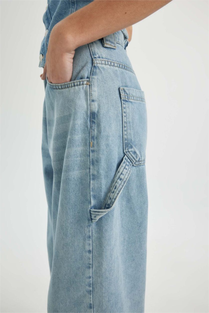 Kadın Açık Mavi Yüksek Bel Baggy Fıt Pantolon