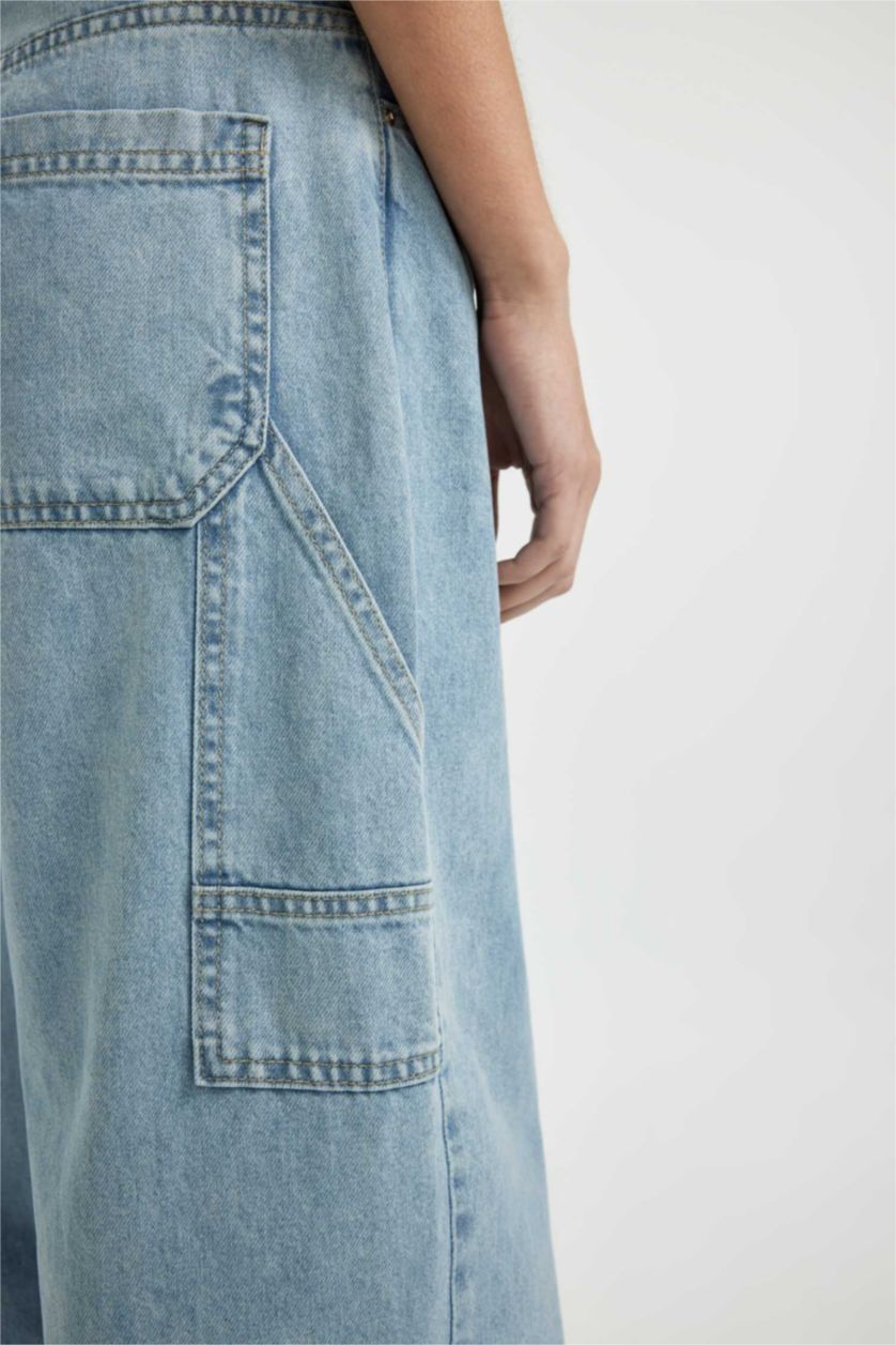 Kadın Açık Mavi Yüksek Bel Baggy Fıt Pantolon