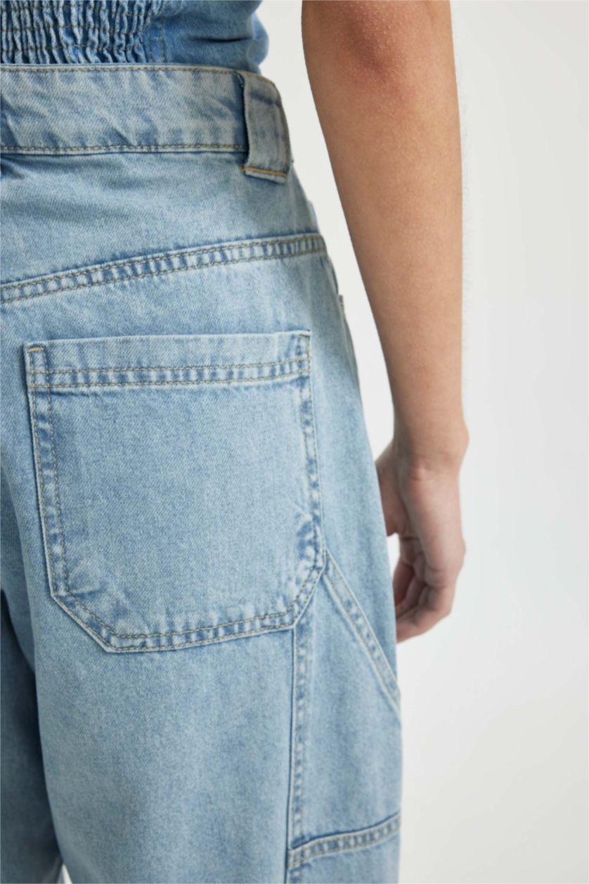 Kadın Açık Mavi Yüksek Bel Baggy Fıt Pantolon