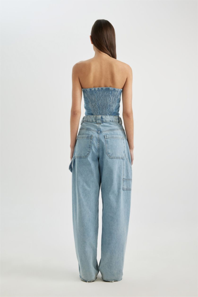 Kadın Açık Mavi Yüksek Bel Baggy Fıt Pantolon