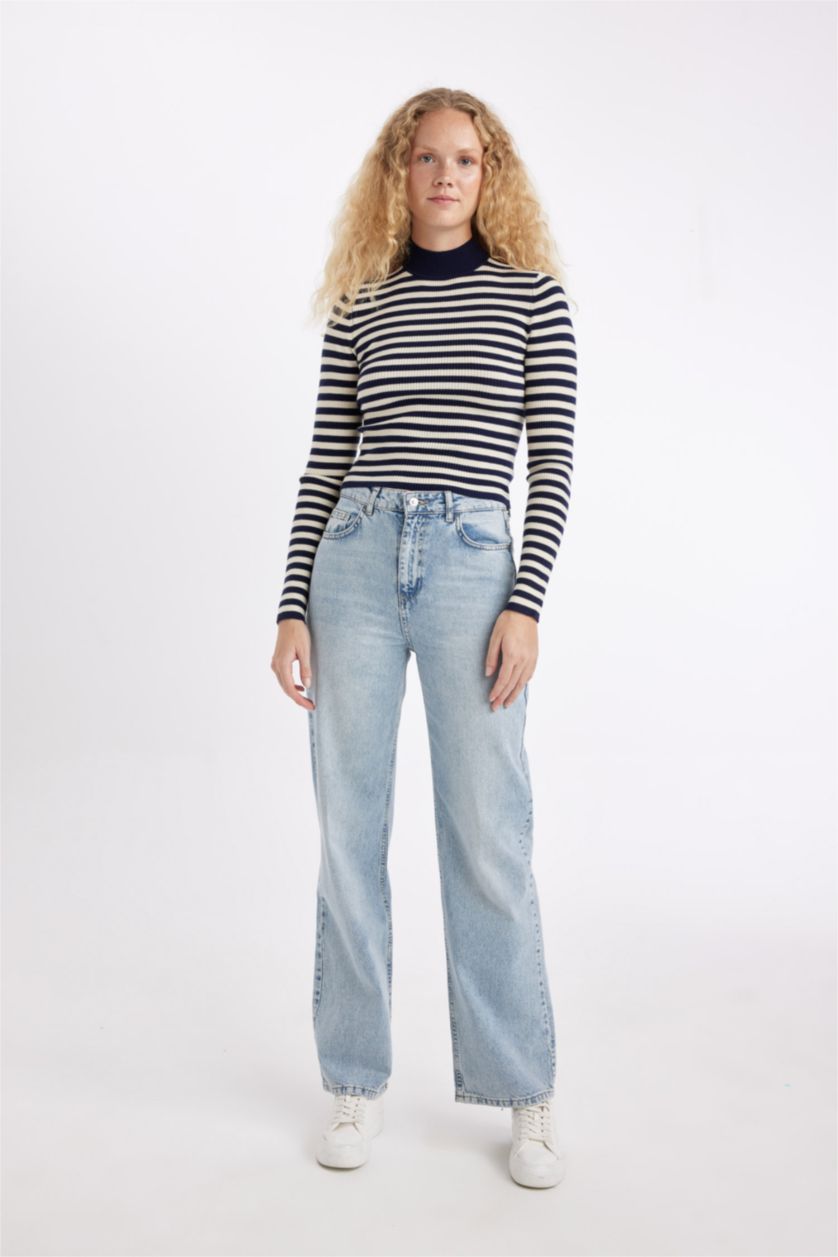 نساء كحلي بلوز صوف سليم فيت هاينك ياخة عالية