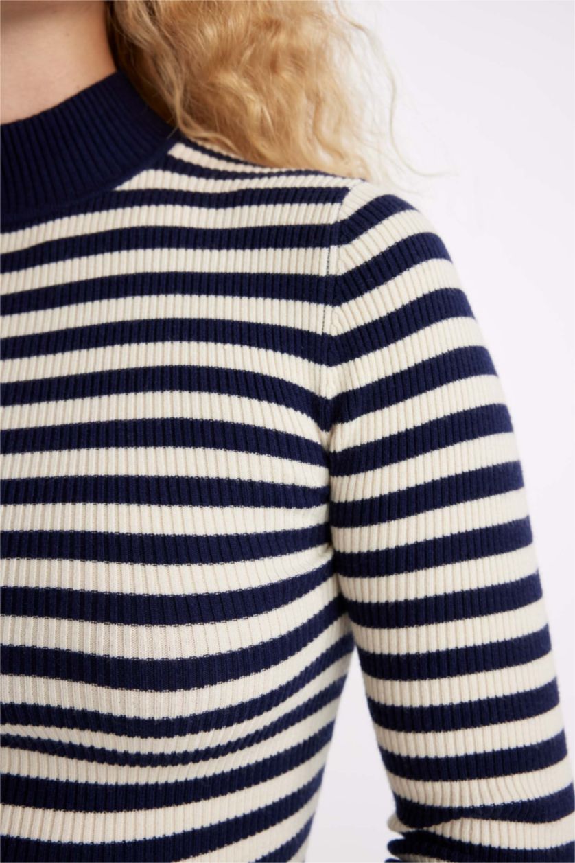 نساء كحلي بلوز صوف سليم فيت هاينك ياخة عالية