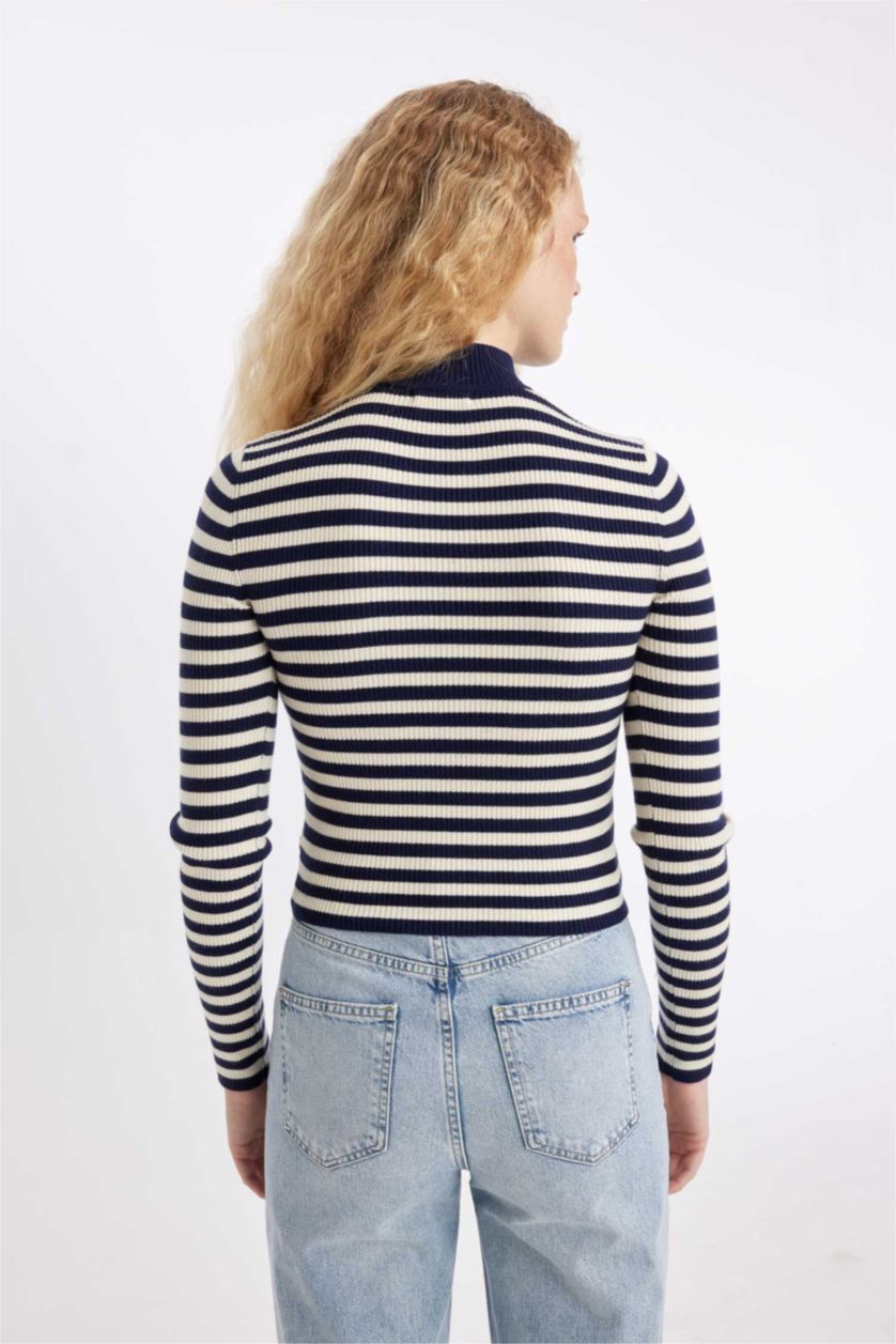 نساء كحلي بلوز صوف سليم فيت هاينك ياخة عالية