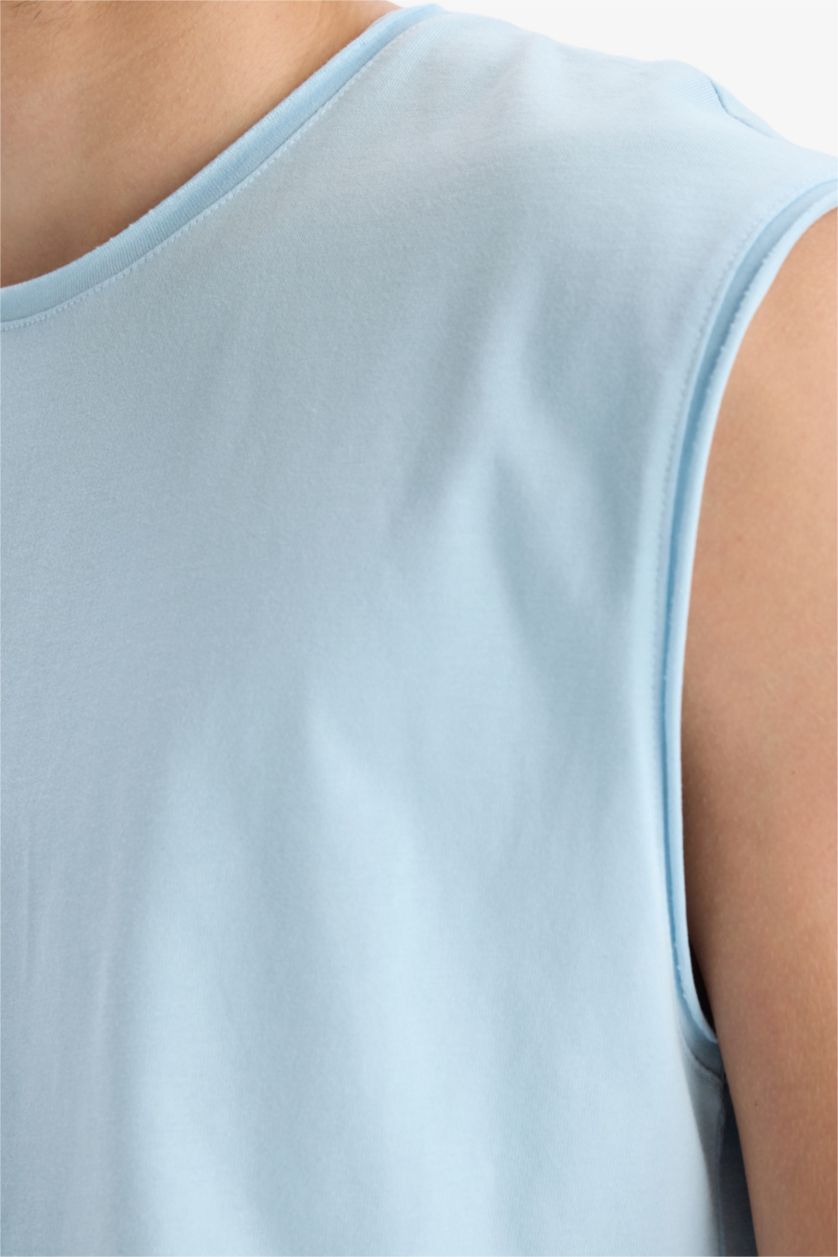 MAN Blue Cotton Boxy Fit Crew Neck Basic Tank Top