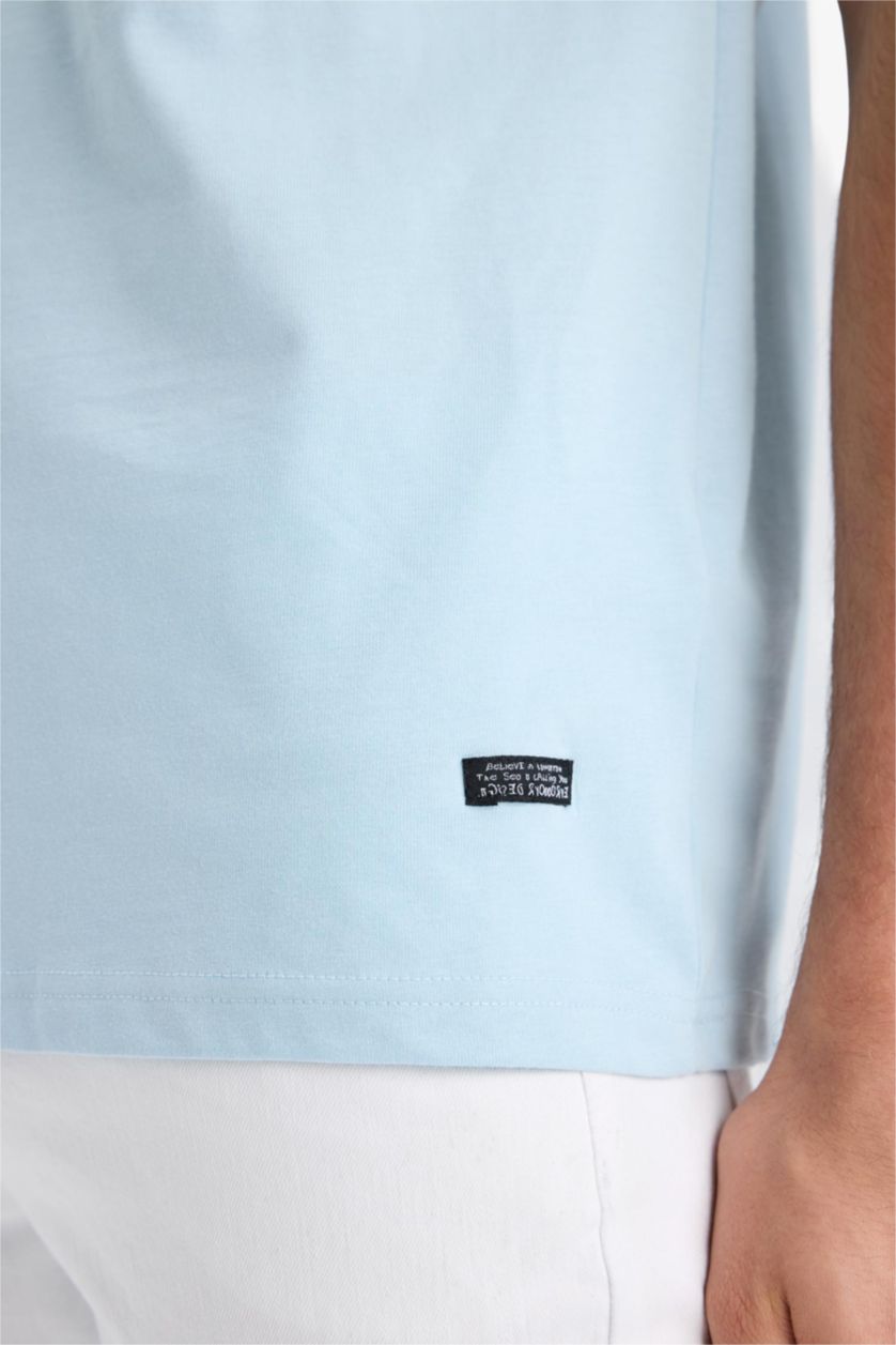 MAN Blue Cotton Boxy Fit Crew Neck Basic Tank Top