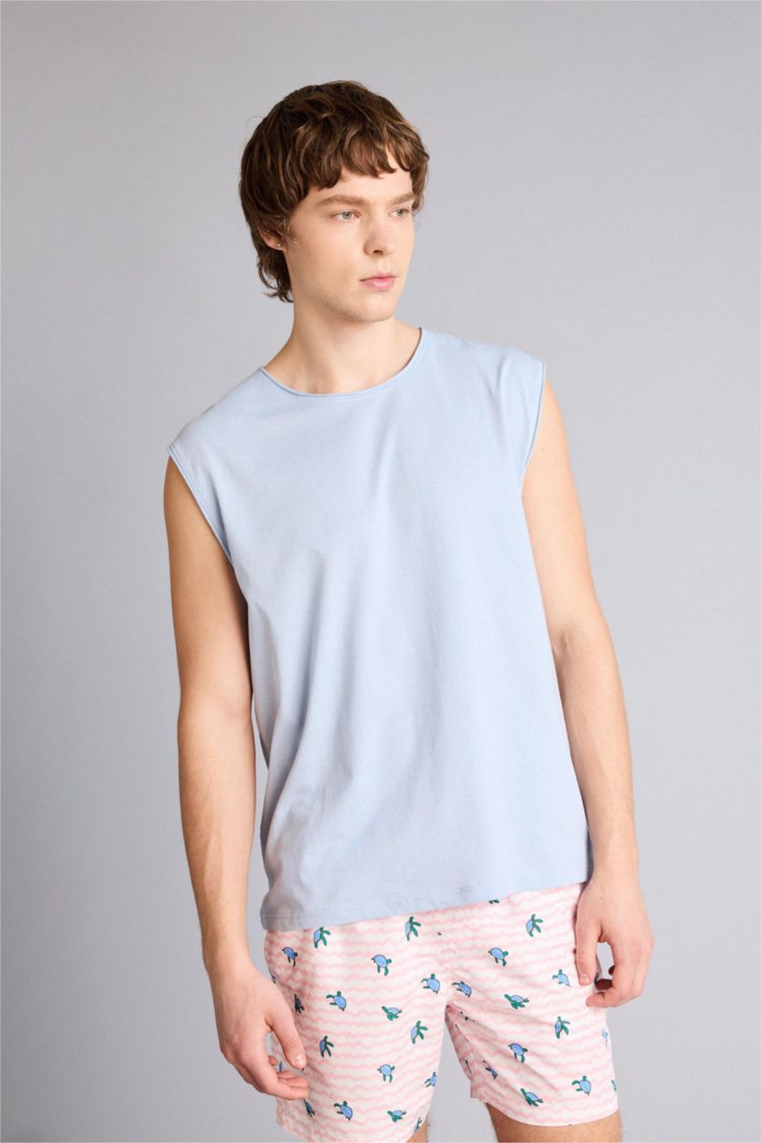 Мужчины Светло-синий Майка Boxy Fit из 100% хлопка