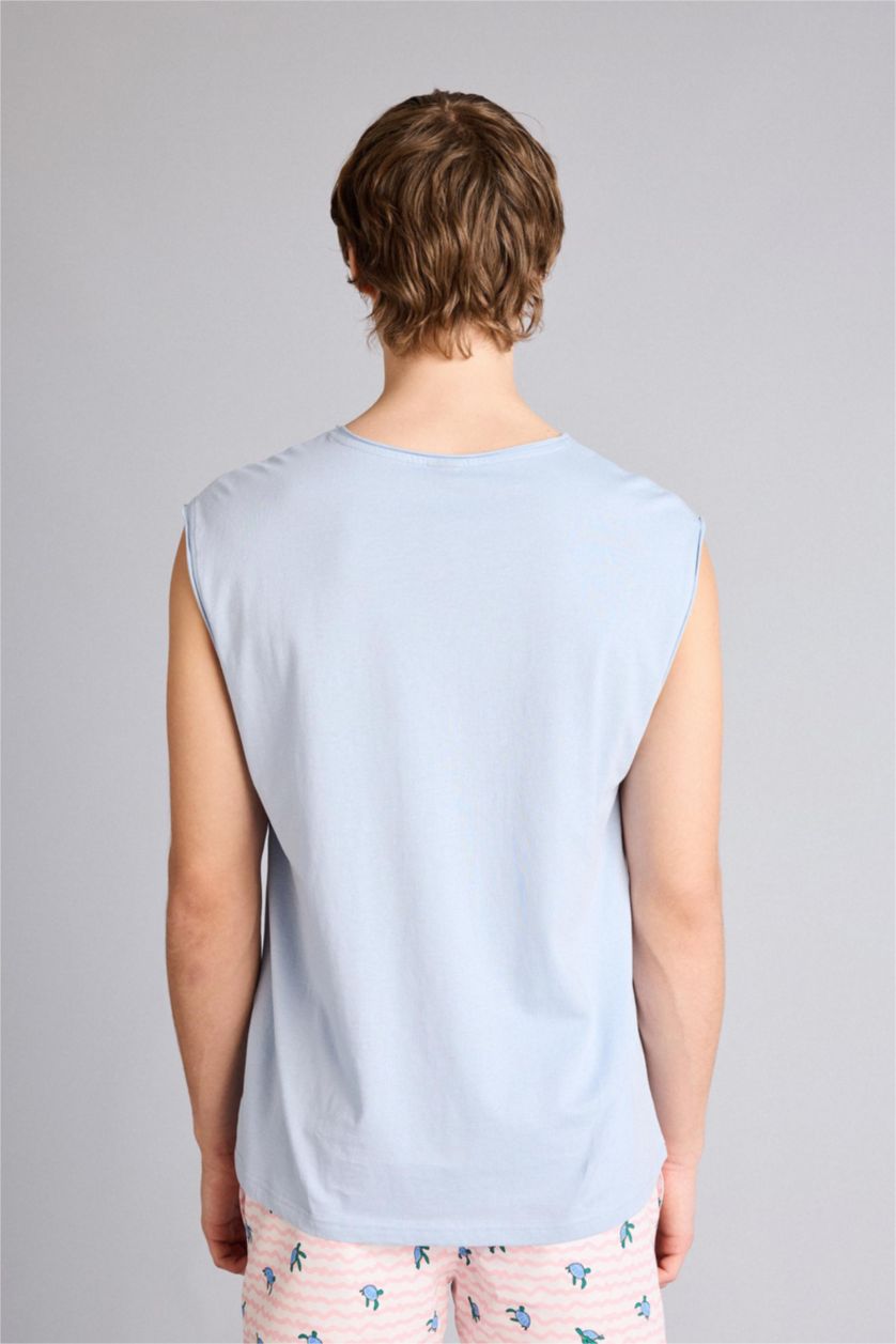 Мужчины Светло-синий Майка Boxy Fit из 100% хлопка