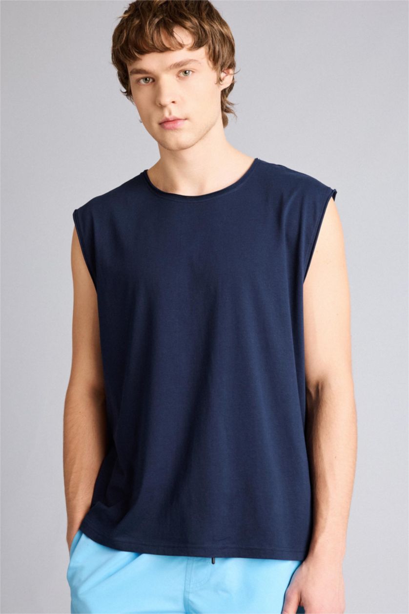 Мужчины Синий Майка Boxy Fit из 100% хлопка