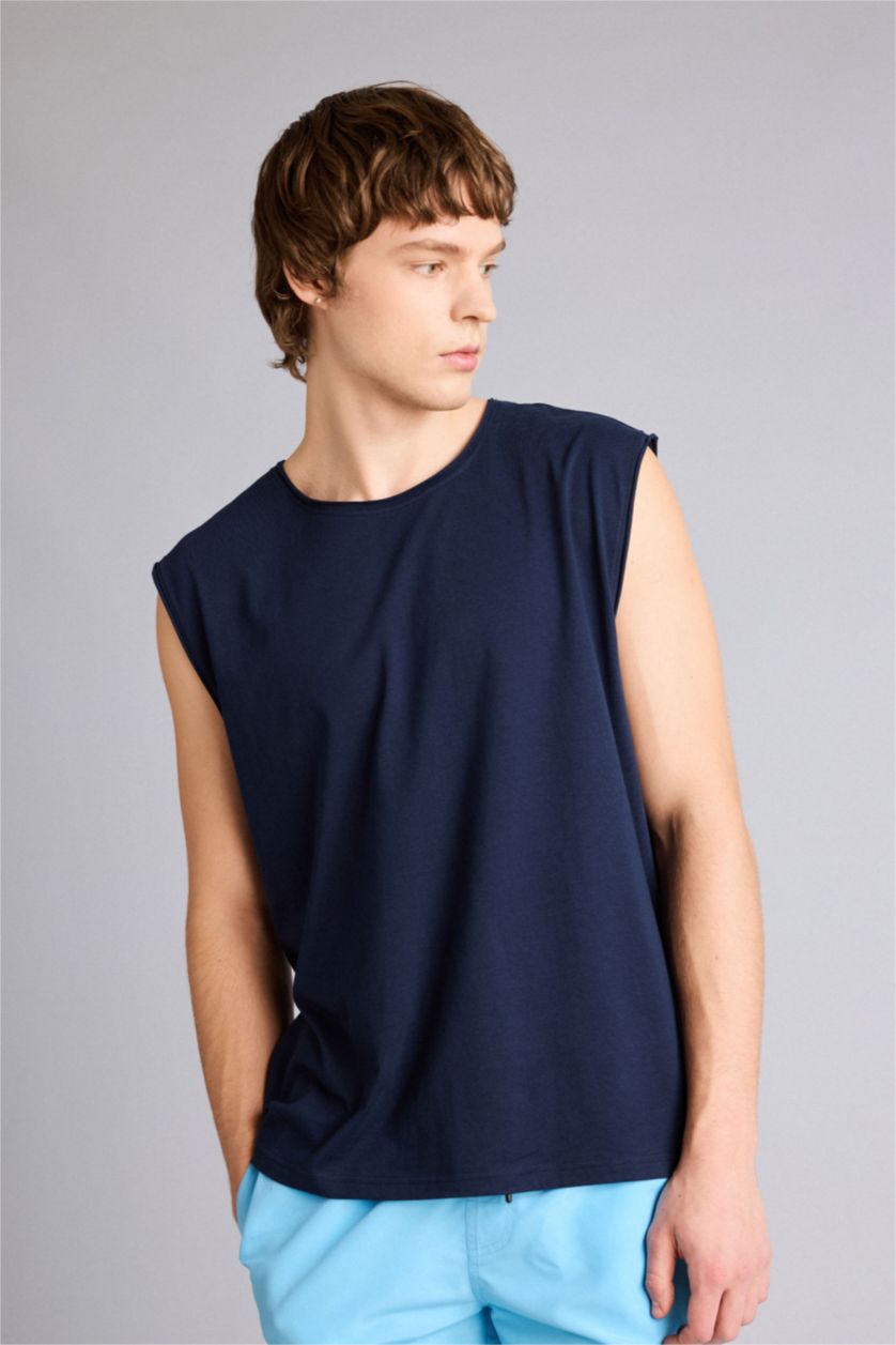 Мужчины Синий Майка Boxy Fit из 100% хлопка