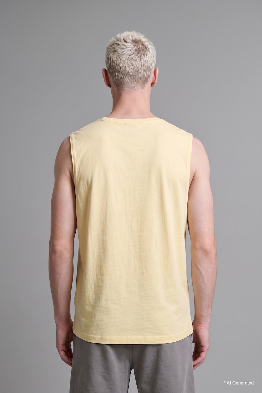 Men Light Yellow Boxy Fit 100% Cotton Yellow Crew Neck Sleeveless Tank Top