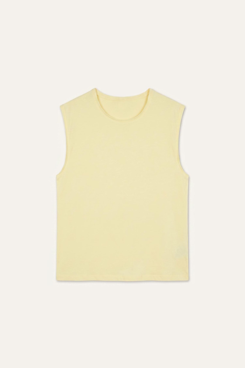 Men Light Yellow Boxy Fit 100% Cotton Yellow Crew Neck Sleeveless Tank Top