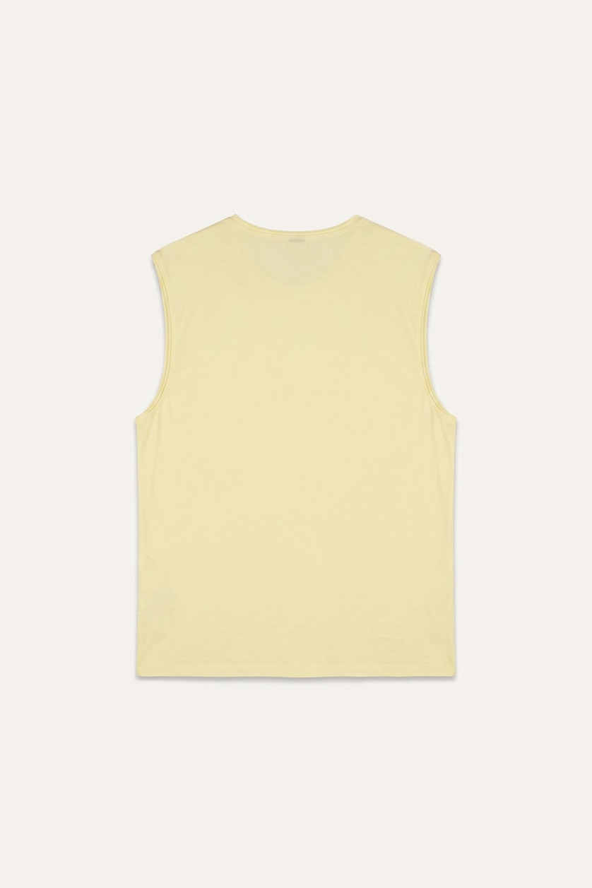 Men Light Yellow Boxy Fit 100% Cotton Yellow Crew Neck Sleeveless Tank Top
