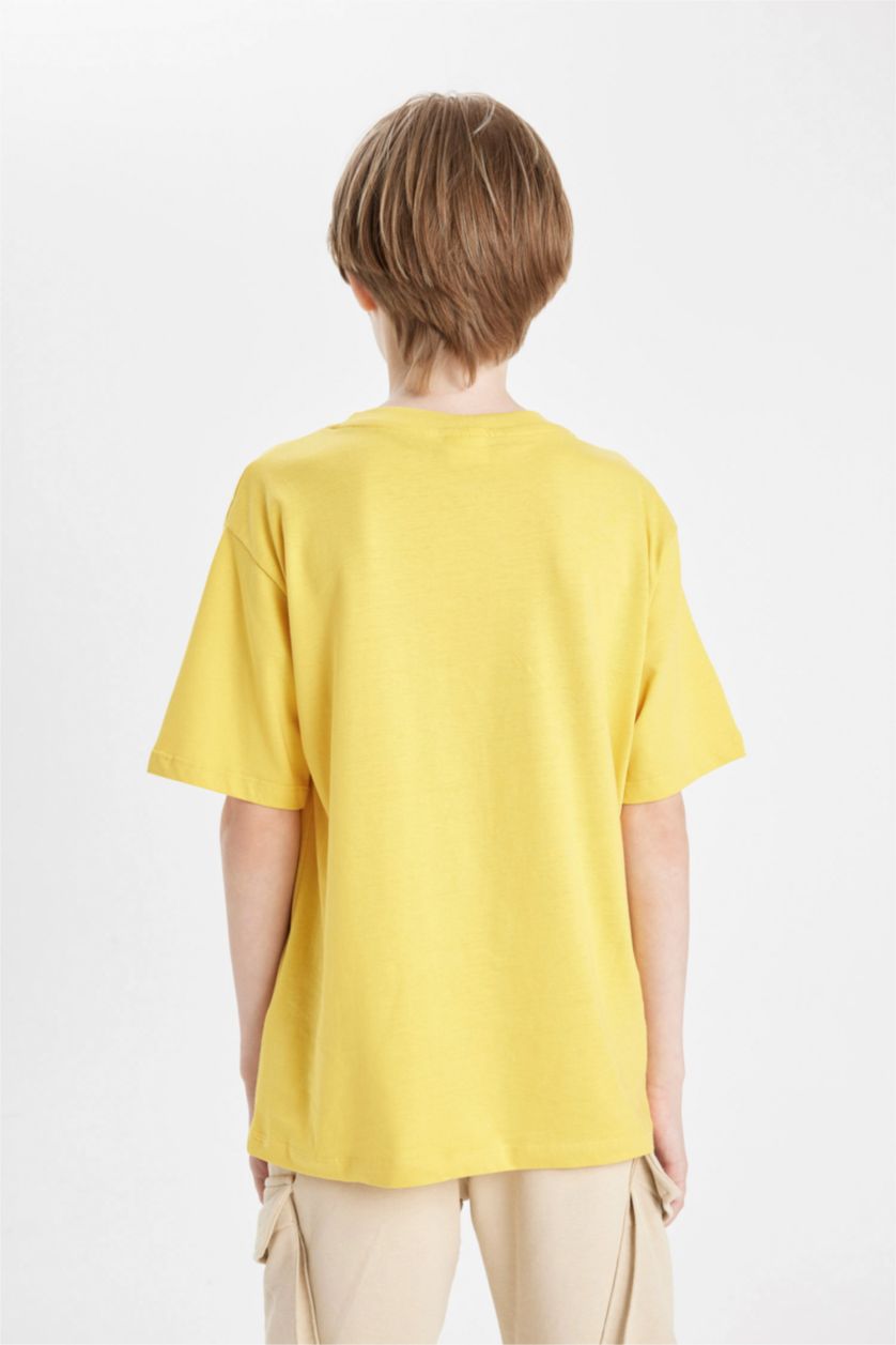 Erkek Çocuk - Genç Erkek Sarı Erkek Çocuk Bisiklet Yaka Yazı Baskılı Kısa Kollu Okul Tişörtü