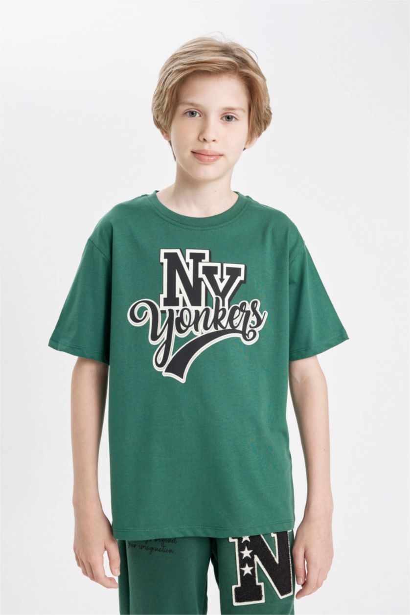 GARÇONS Vert T-Shirt imprimé à Manches Courtes et Col Rond pour Garçon