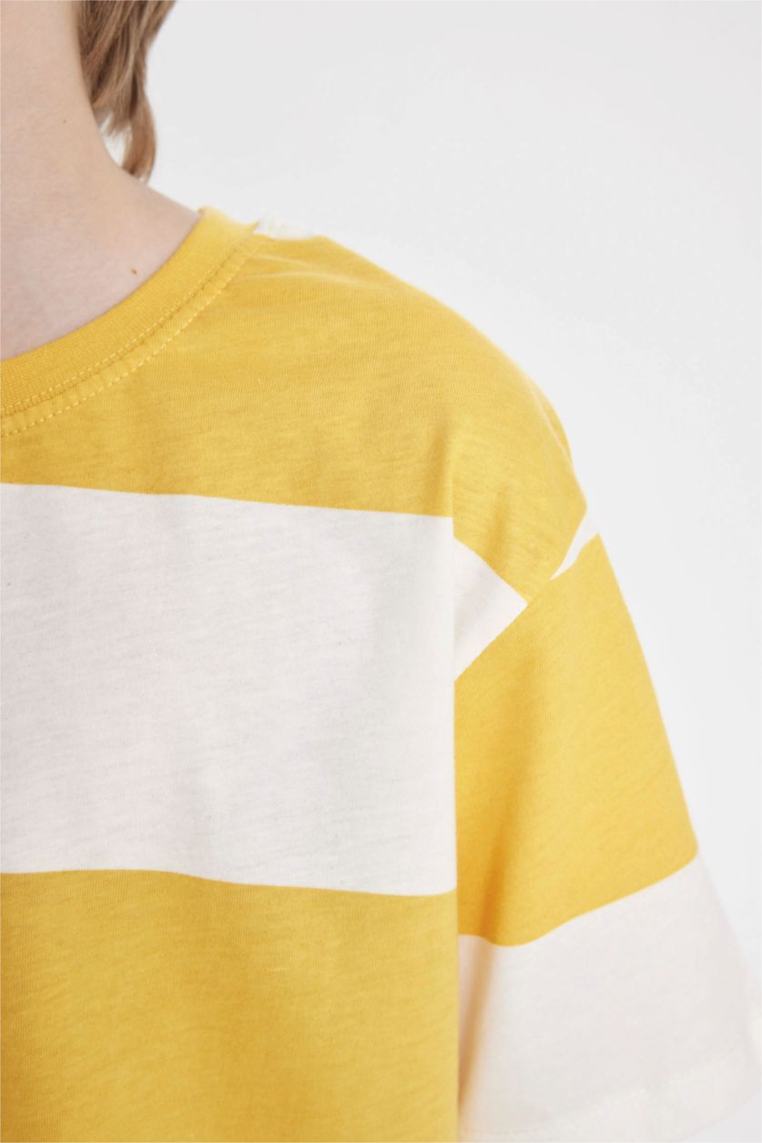GARÇONS Jaune T-Shirt rayé À Manches Courtes et Col Ras Du Cou pour Garçon