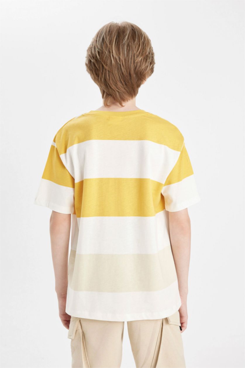 GARÇONS Jaune T-Shirt rayé À Manches Courtes et Col Ras Du Cou pour Garçon