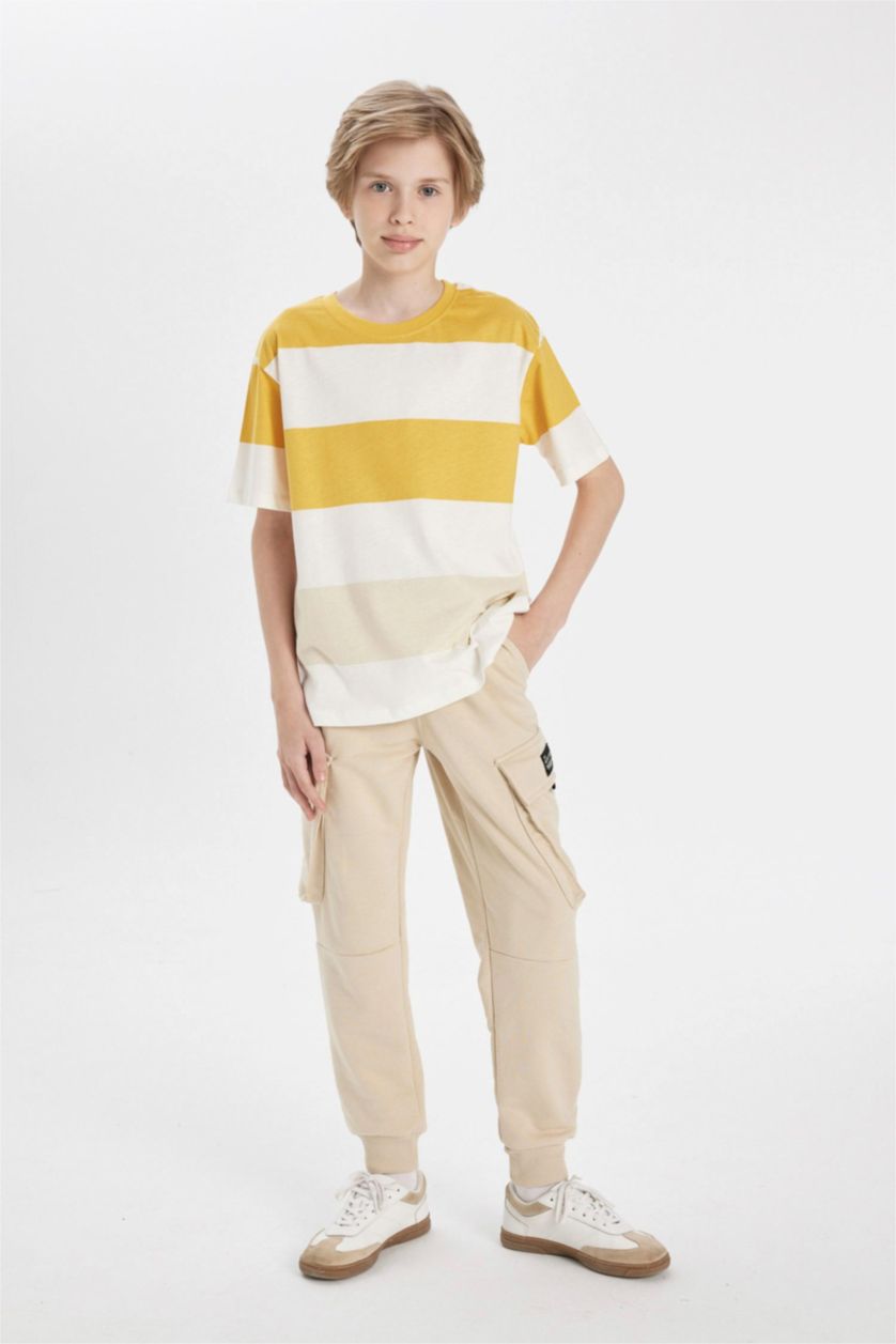 GARÇONS Jaune T-Shirt rayé À Manches Courtes et Col Ras Du Cou pour Garçon