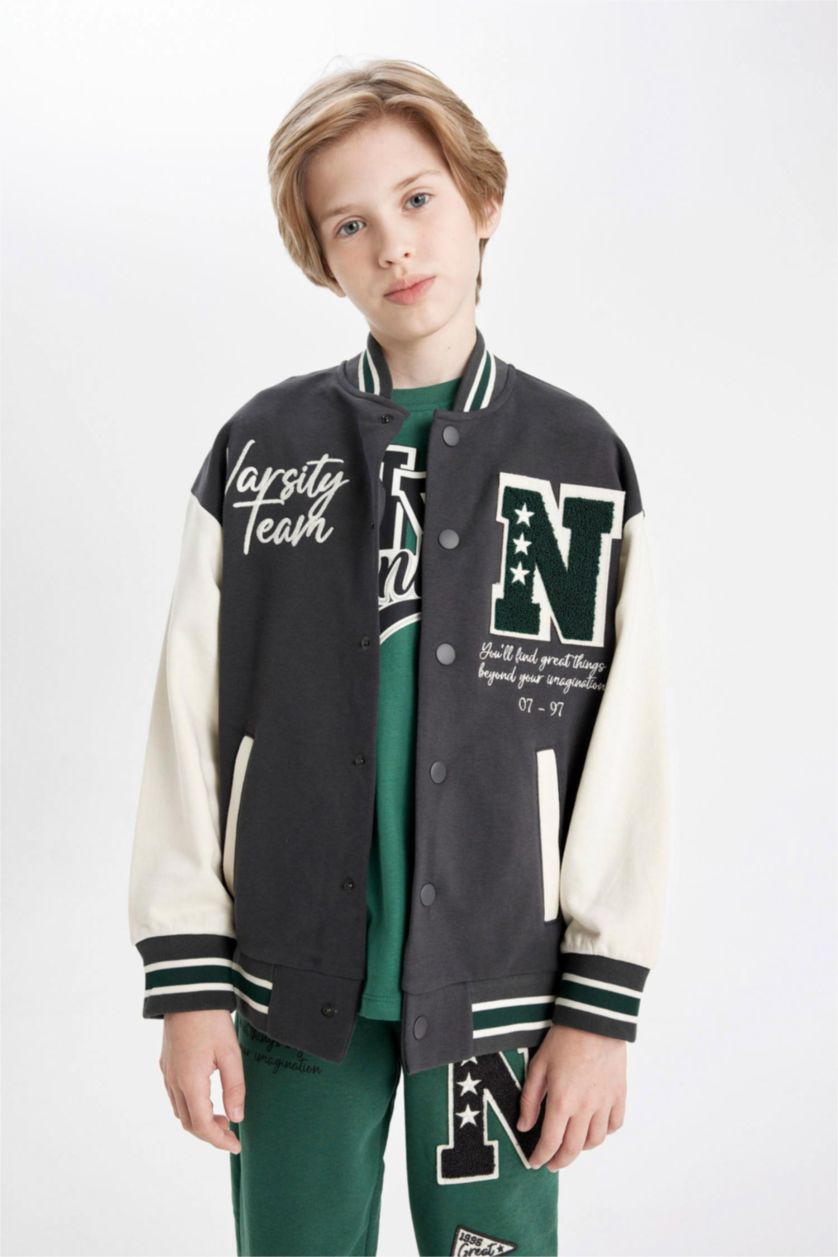 BOYS & TEENS Anthracite Boy Crew Neck Bomber Jacket