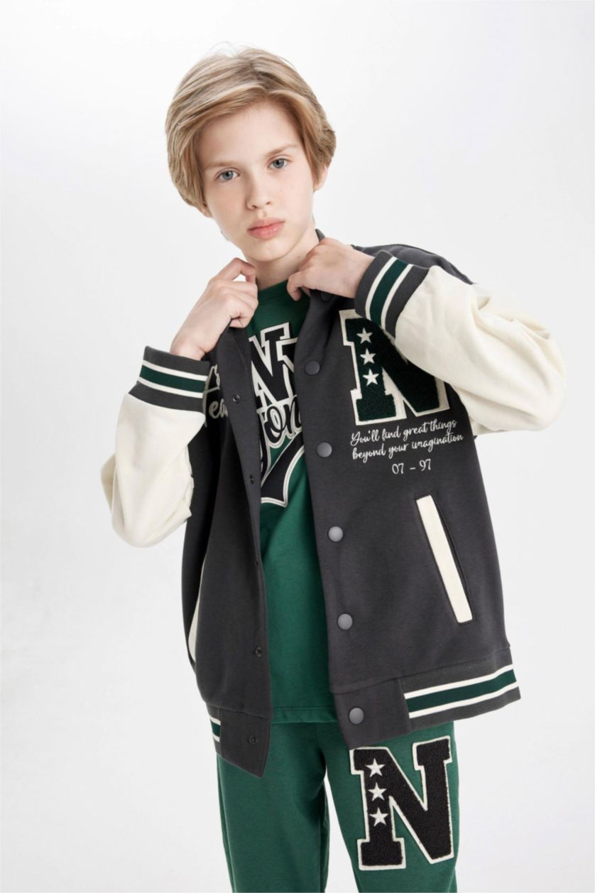 BOYS & TEENS Anthracite Boy Crew Neck Bomber Jacket