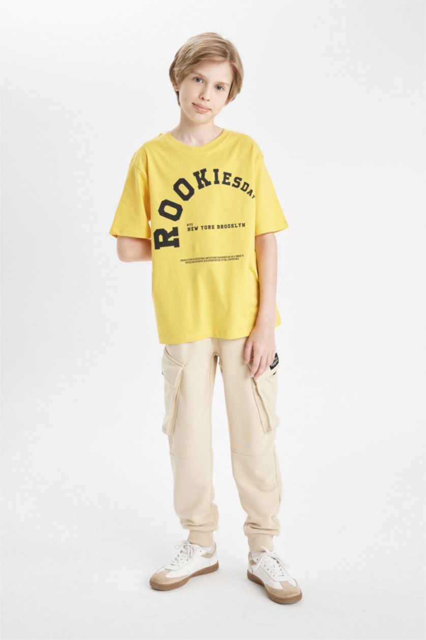 BOYS & TEENS Beige Boy Cargo Pocket School Sweatpants