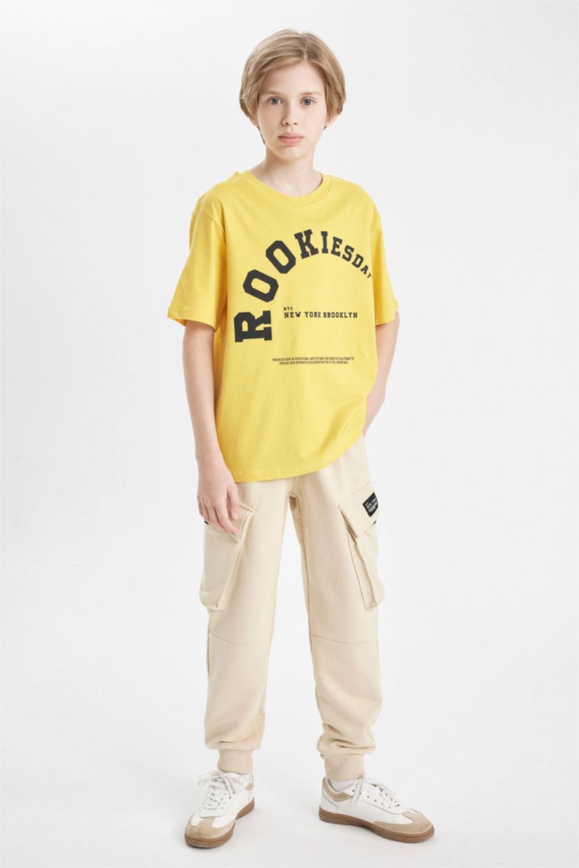 BOYS & TEENS Beige Boy Cargo Pocket School Sweatpants