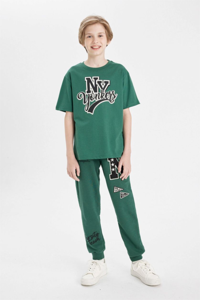 Boys & Teens Green Boy Printed School Sweatpants
