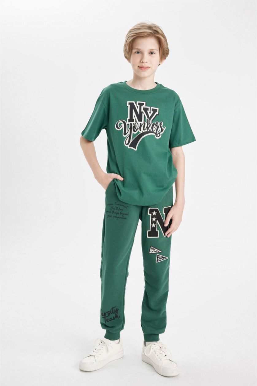 Boys & Teens Green Boy Printed School Sweatpants