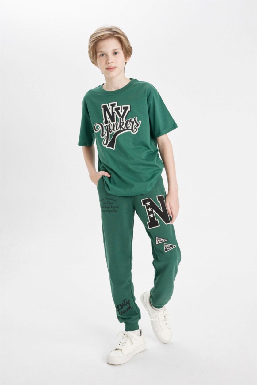 Boys & Teens Green Boy Printed School Sweatpants