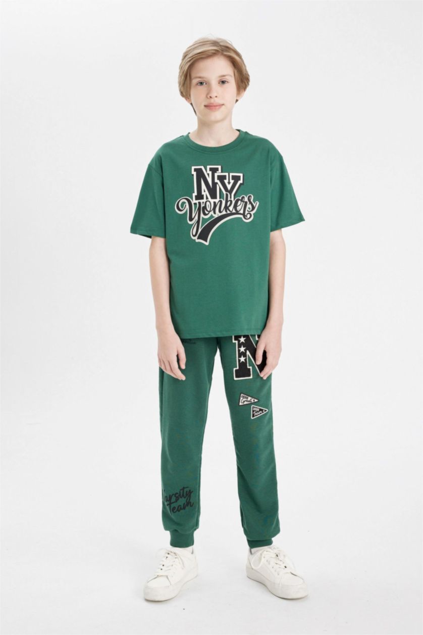 Boys & Teens Green Boy Printed School Sweatpants
