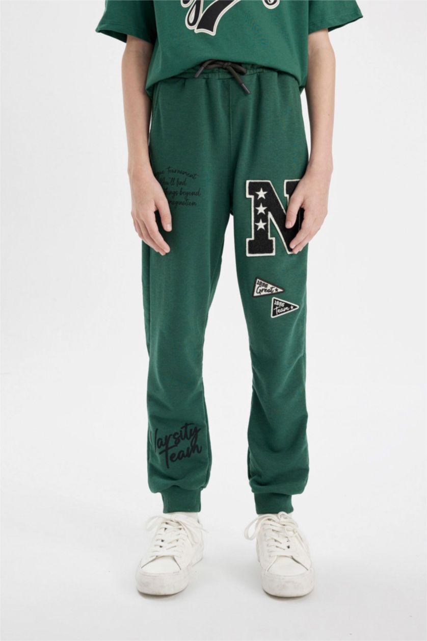 Boys & Teens Green Boy Printed School Sweatpants