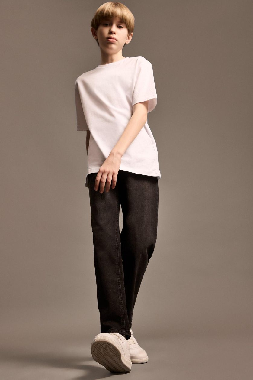 Erkek Çocuk - Genç Erkek Siyah Straight Fit Basic Düz Jean Pantolon Erkek Çocuk