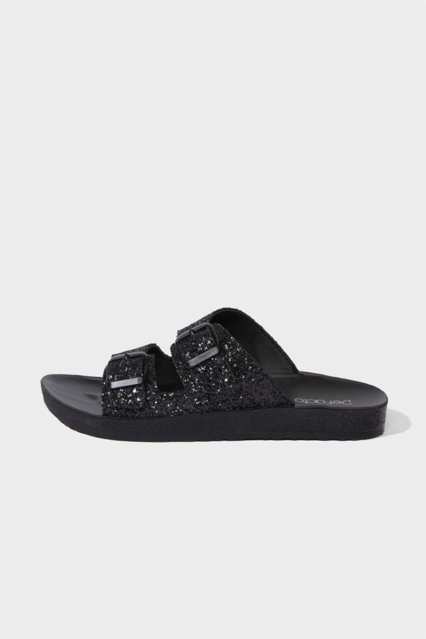 Kadın Siyah Kadın Yüksek Taban Suni Deri Terlik