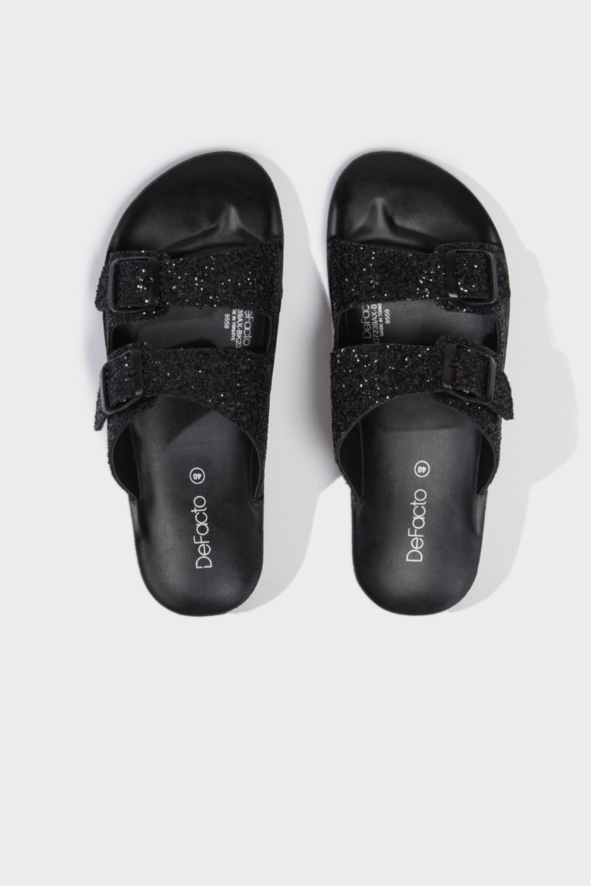 Kadın Siyah Kadın Yüksek Taban Suni Deri Terlik