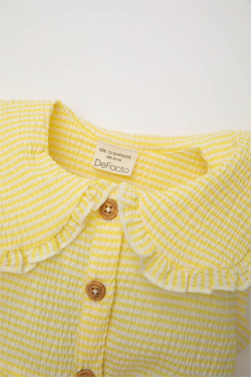 Kız Bebek Sarı Çizgili Kolsuz Poplin Elbise Kız Bebek