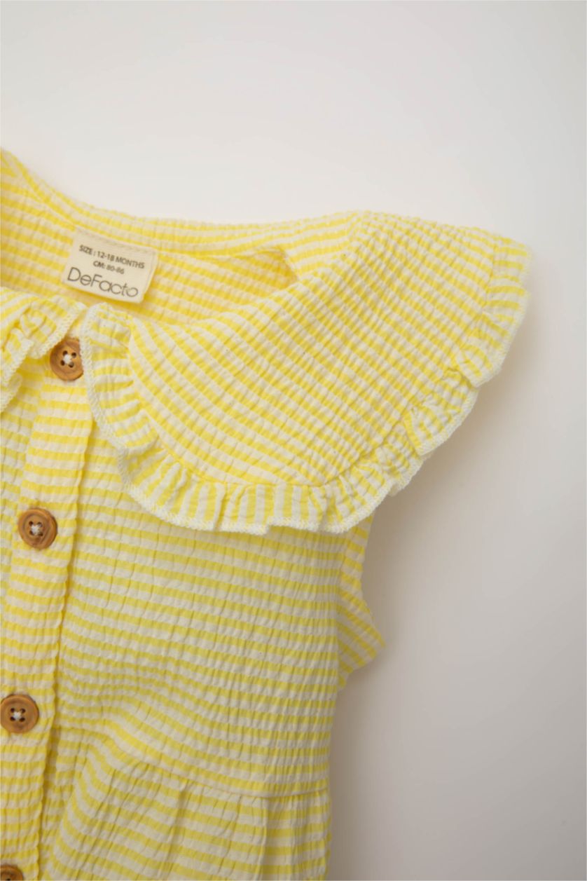 Kız Bebek Sarı Çizgili Kolsuz Poplin Elbise Kız Bebek